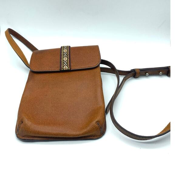 Most Wanted USA,Tan Genuine‎ Leather Crossbody Phone Bag southwest embroidered. - Picture 3 of 9